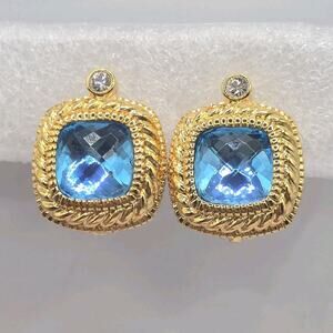 Earrings Joan Rivers Blue Crystal Faceted Gold Tone Setting Gold Tone Clip On